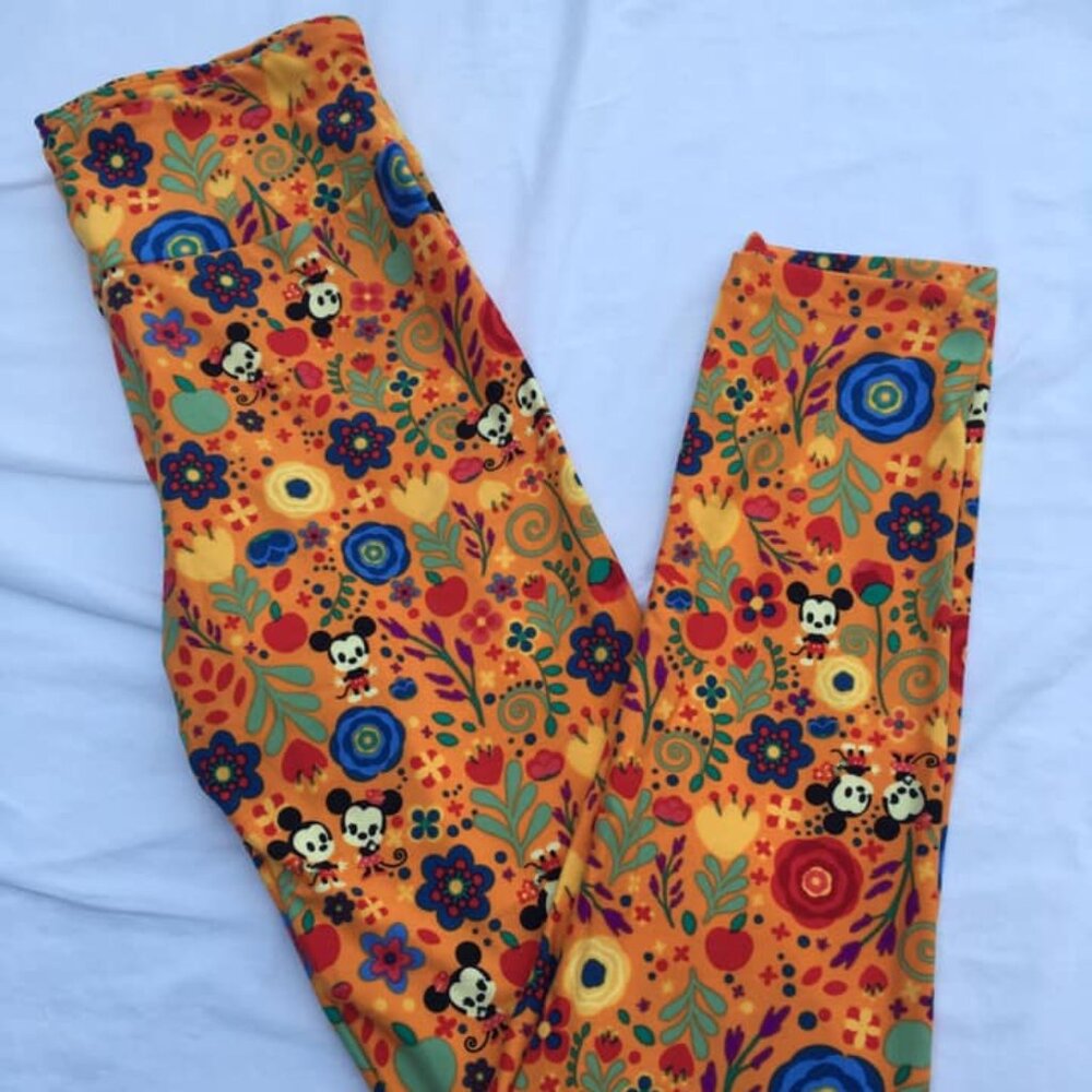 Disney OS One Size Leggings LulaRoe It's a Small World Mickey Minnie Floral